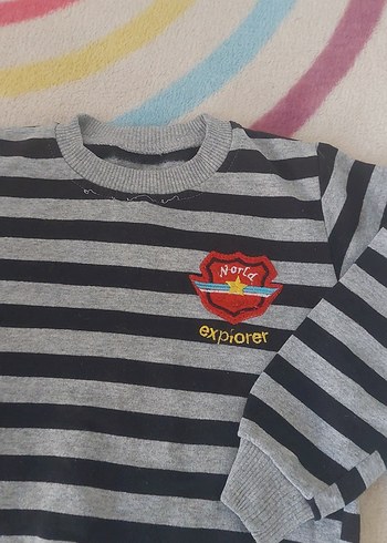 Gri Çizgili Erkek Çocuk Sweatshirt - Görsel 2