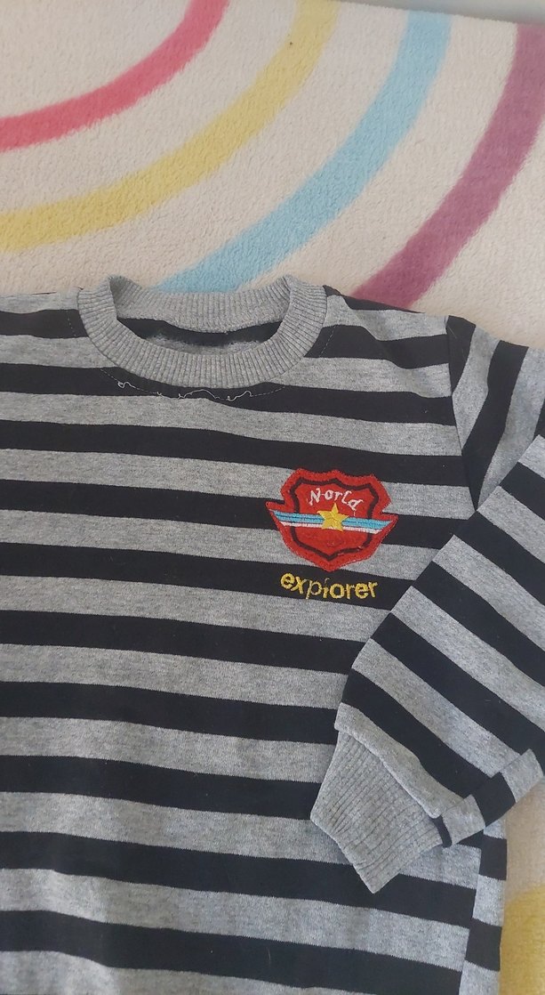 Gri Çizgili Erkek Çocuk Sweatshirt - Görsel 2