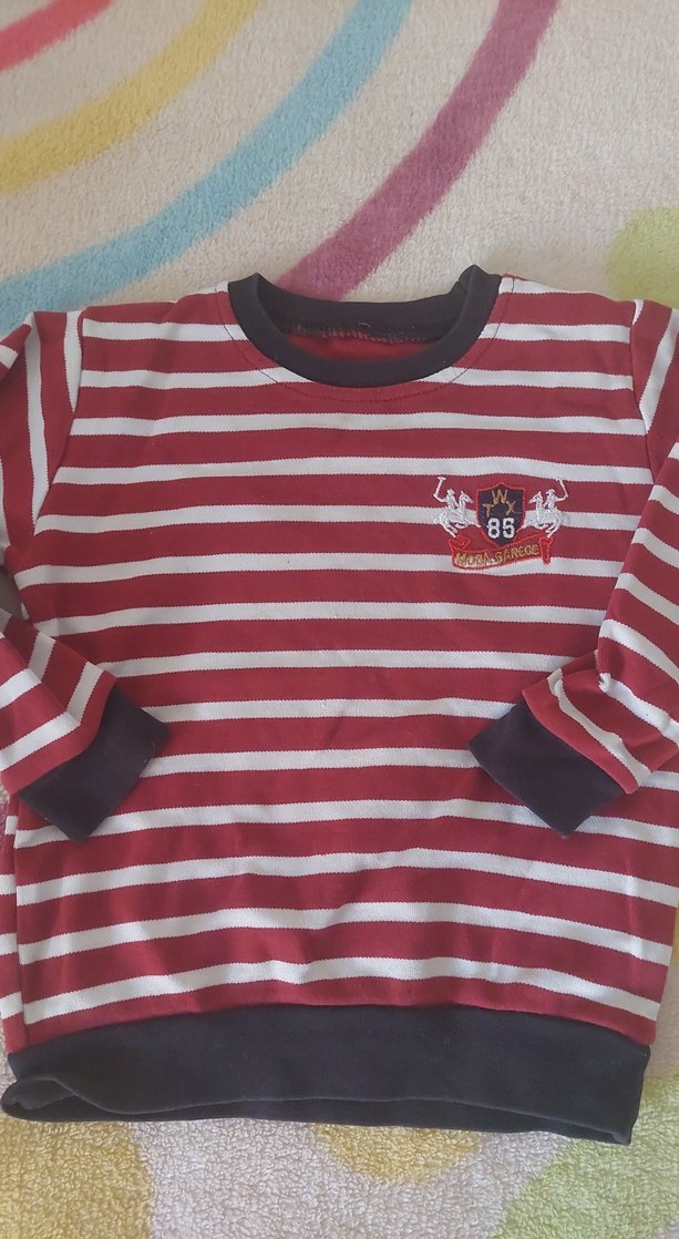 Kırmızı Çizgili Erkek Çocuk Sweatshirt - Görsel 2