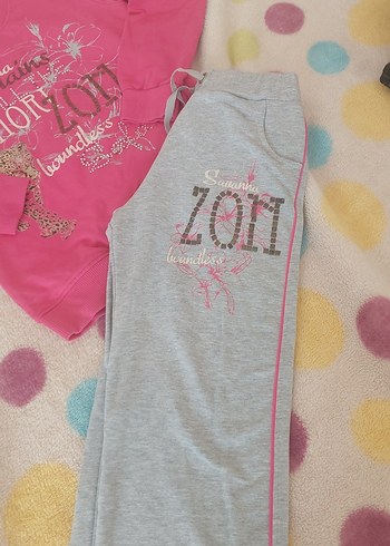 Kızlar için Gri Eşofman Altı ve Pembe Sweatshirt - Görsel 2