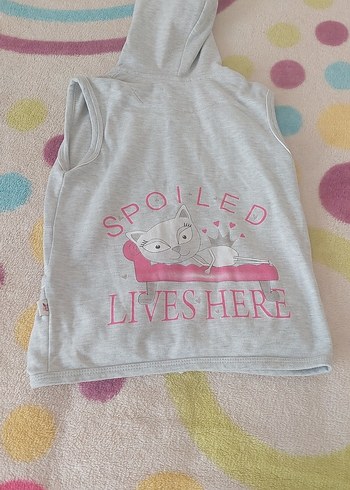 Kız Çocuk Gri Kapüşonlu Fermuarlı Yelek - Görsel 4