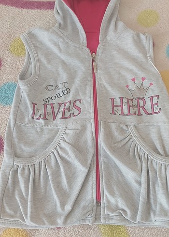 Kız Çocuk Gri Kapüşonlu Fermuarlı Yelek - Görsel 2