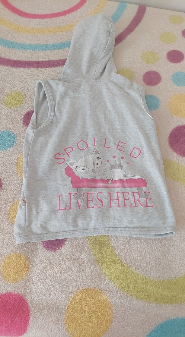 Kız Çocuk Gri Kapüşonlu Fermuarlı Yelek - Görsel 4