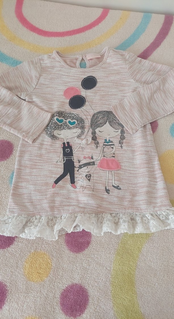 Kız Çocuk Uzun Kollu Pembe Baskılı Tişört - Görsel 2