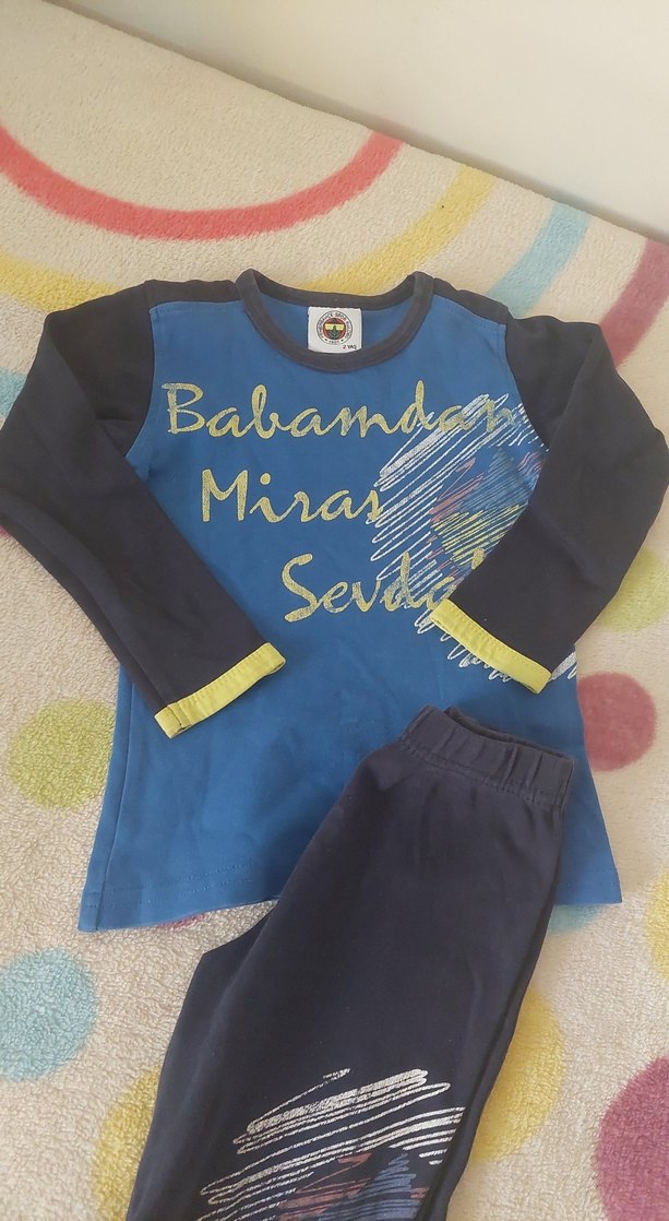 Kız Çocuk Mavi Baskılı Sweatshirt ve Eşofman Takımı - Görsel 2