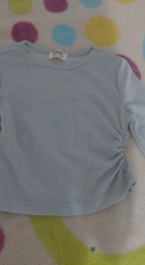 Kız Çocuk Mavi Uzun Kollu Düğmeli Tişört - Görsel 2