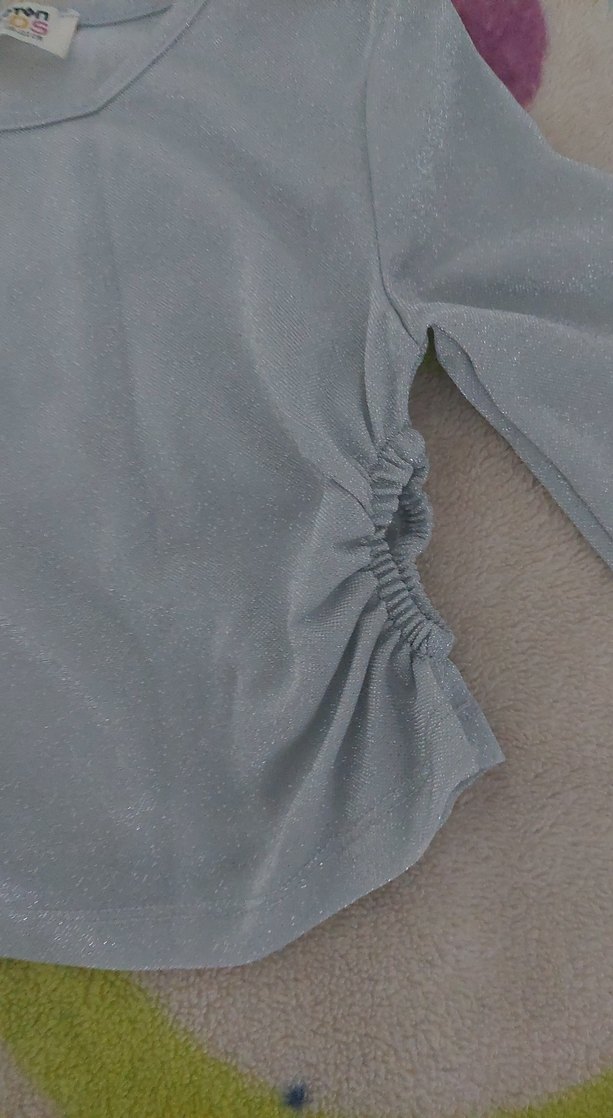 Kız Çocuk Mavi Uzun Kollu Düğmeli Tişört - Görsel 4