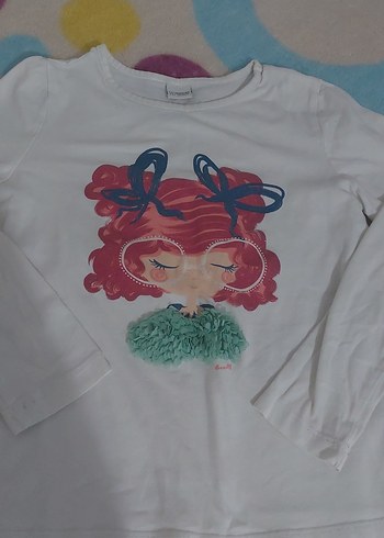 Kız Çocuk Beyaz Uzun Kollu Baskılı Tişört - Görsel 2