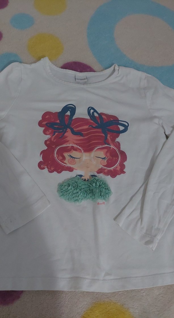 Kız Çocuk Beyaz Uzun Kollu Baskılı Tişört - Görsel 2