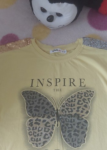 Sarı Kelebek Baskılı Kız Tişörtü - Görsel 2