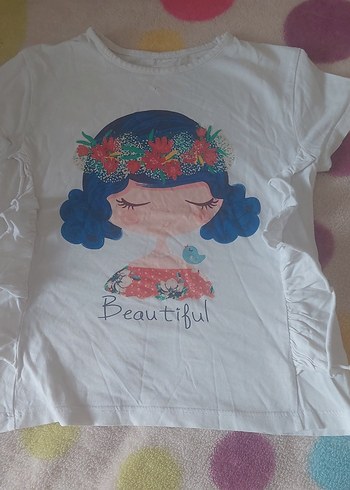 Kız Çocuk Beyaz Pamuklu Fırfırlı Tişört - Görsel 2