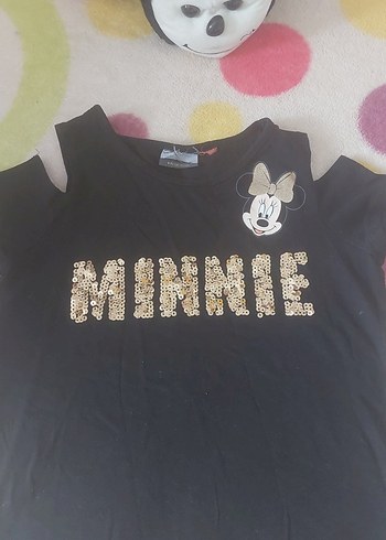 Kız Çocuk Siyah Sequinsli Minnie Baskılı Tişört - Görsel 2