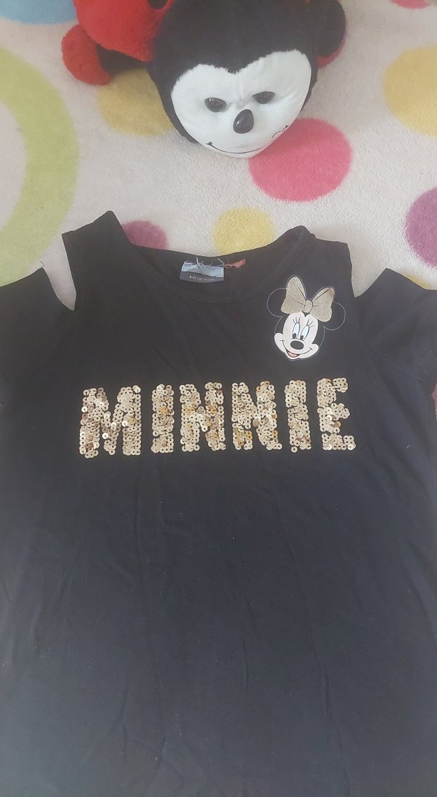 Kız Çocuk Siyah Sequinsli Minnie Baskılı Tişört - Görsel 2