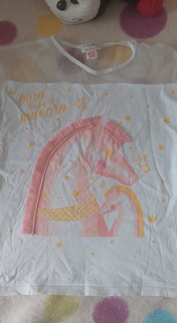 Kız Çocuk Beyaz Transparan Unicorn Tişört - Görsel 2