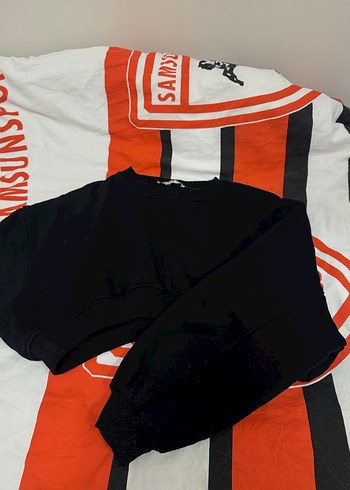 l Beden Siyah Kadın Crop Oversize Sweatshirt