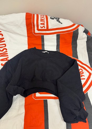 l Beden siyah Renk Siyah Kadın Crop Oversize Sweatshirt