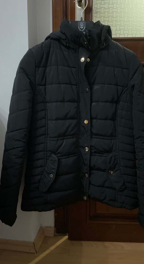 Düğmeli Siyah Midi Kadın Kışlık Ceket - Görsel 3