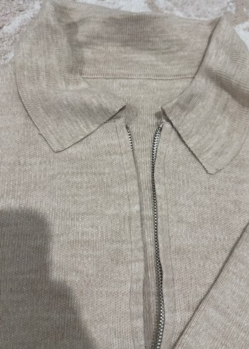 Bej Kadın Keten Balıkçı Yaka Fermuarlı Kazak - Görsel 6