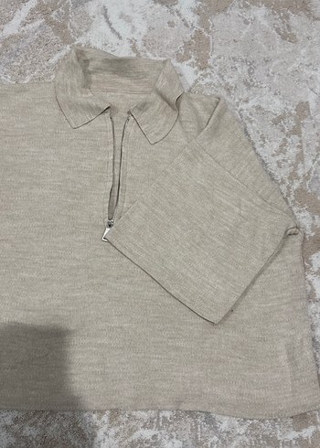 Bej Kadın Keten Balıkçı Yaka Fermuarlı Kazak - Görsel 2