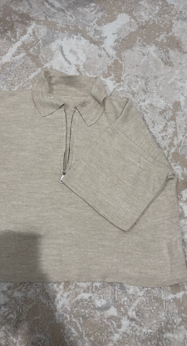 Bej Kadın Keten Balıkçı Yaka Fermuarlı Kazak - Görsel 2