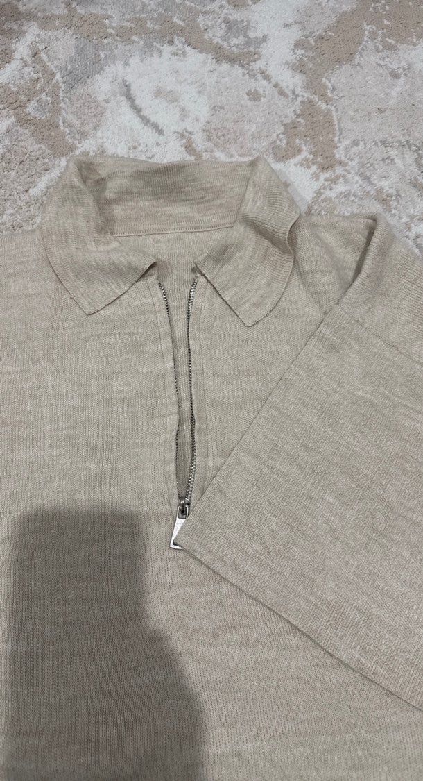 Bej Kadın Keten Balıkçı Yaka Fermuarlı Kazak - Görsel 4