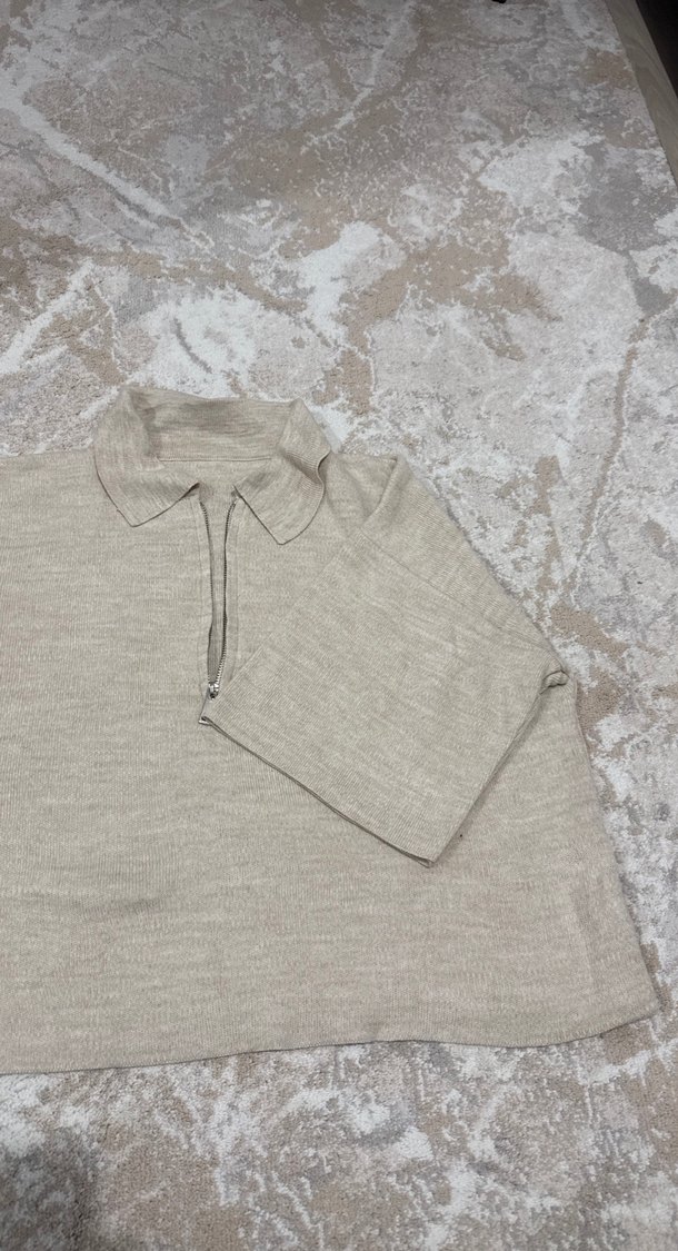 Bej Kadın Keten Balıkçı Yaka Fermuarlı Kazak - Görsel 5