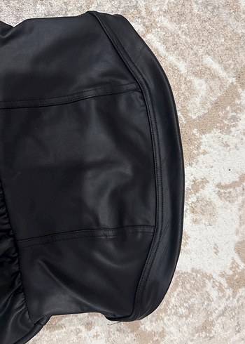 Kürklü Siyah Deri Mini Etek - Görsel 2