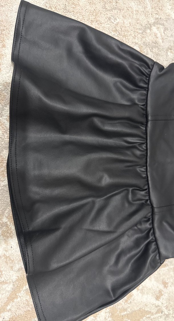 Kürklü Siyah Deri Mini Etek - Görsel 3