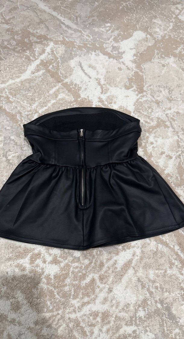 Kürklü Siyah Deri Mini Etek - Görsel 5