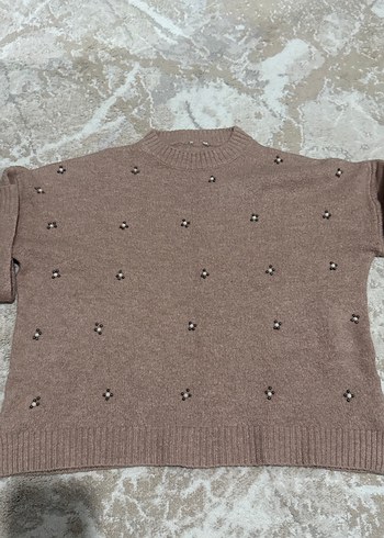 Nakışlı Bej Kadın Triko Kazak - Görsel 6