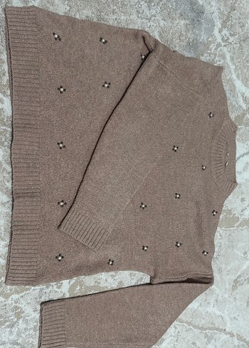 Nakışlı Bej Kadın Triko Kazak - Görsel 2