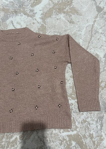 Nakışlı Bej Kadın Triko Kazak - Görsel 7