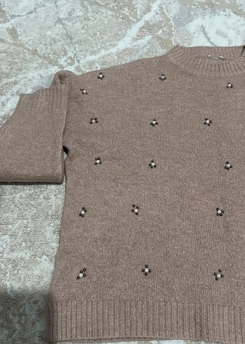 Nakışlı Bej Kadın Triko Kazak - Görsel 3