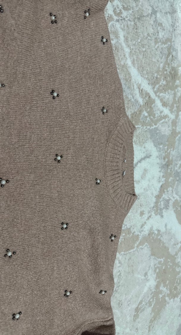 Nakışlı Bej Kadın Triko Kazak - Görsel 4