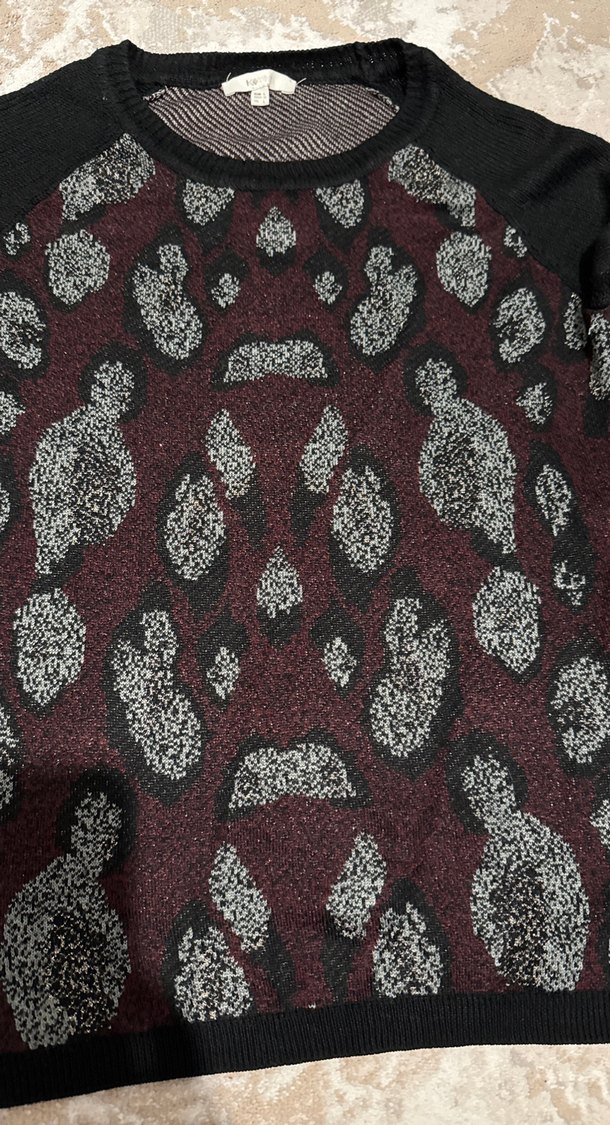 Bordo Desenli Uzun Kollu Kadın Kazak - Görsel 4