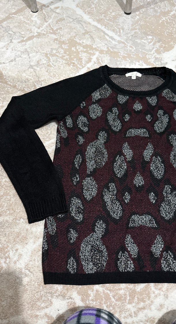 Bordo Desenli Uzun Kollu Kadın Kazak - Görsel 3