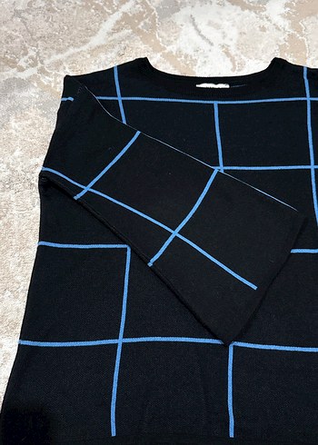 Mavi Kareli Uzun Kollu Kadın Kazak - Görsel 3