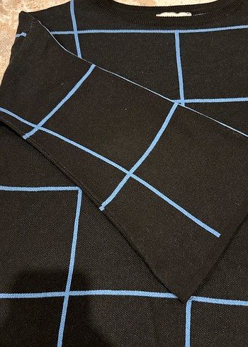 Mavi Kareli Uzun Kollu Kadın Kazak - Görsel 5