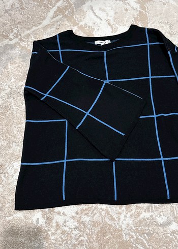 Mavi Kareli Uzun Kollu Kadın Kazak - Görsel 7