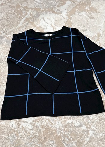 Mavi Kareli Uzun Kollu Kadın Kazak - Görsel 6