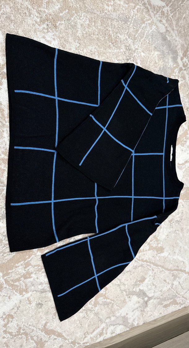 Mavi Kareli Uzun Kollu Kadın Kazak - Görsel 2