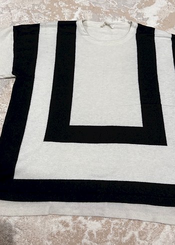 Gri Siyah Çizgili Kadın Triko Kazak - Görsel 4