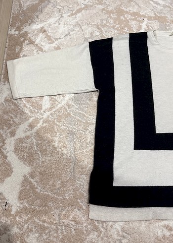 Gri Siyah Çizgili Kadın Triko Kazak - Görsel 3