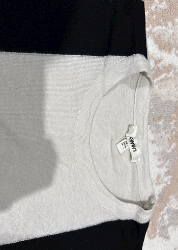 Gri Siyah Çizgili Kadın Triko Kazak - Görsel 6