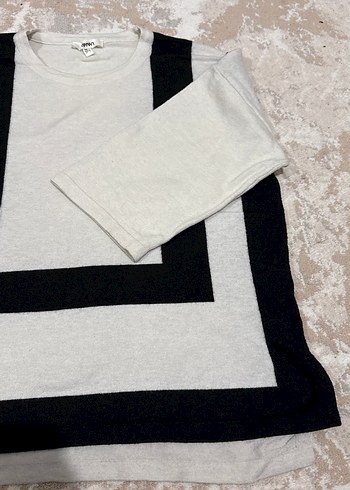 Gri Siyah Çizgili Kadın Triko Kazak - Görsel 8