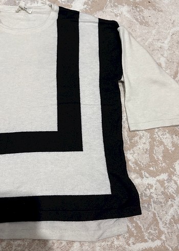 Gri Siyah Çizgili Kadın Triko Kazak - Görsel 2