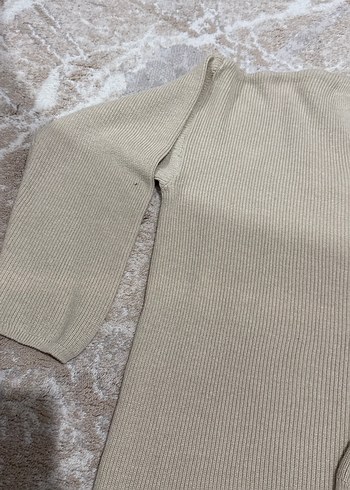 Bej V Yaka Kadın Keten Triko Kazak - Görsel 5