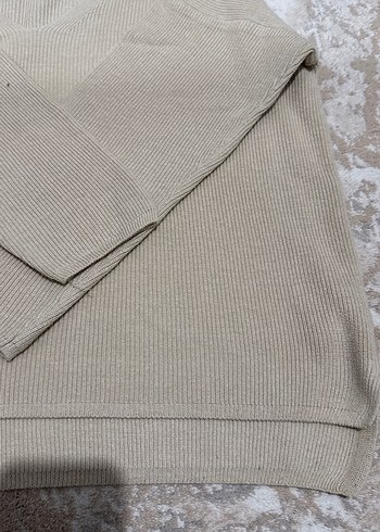 Bej V Yaka Kadın Keten Triko Kazak - Görsel 9