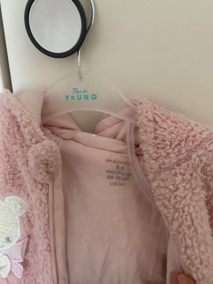 Pembe Peluş Bebek Kız Tulumu - Görsel 3