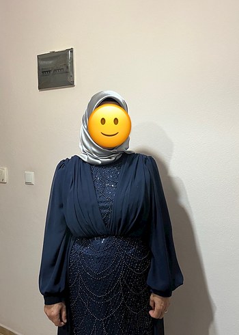 Lacivert İşlemeli Tesettür Abiye - Görsel 2